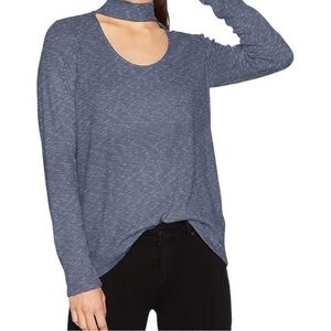 Calvin Klein Womens Jeans Ribbed Choker Top Womens Large Blue Long Sleeve